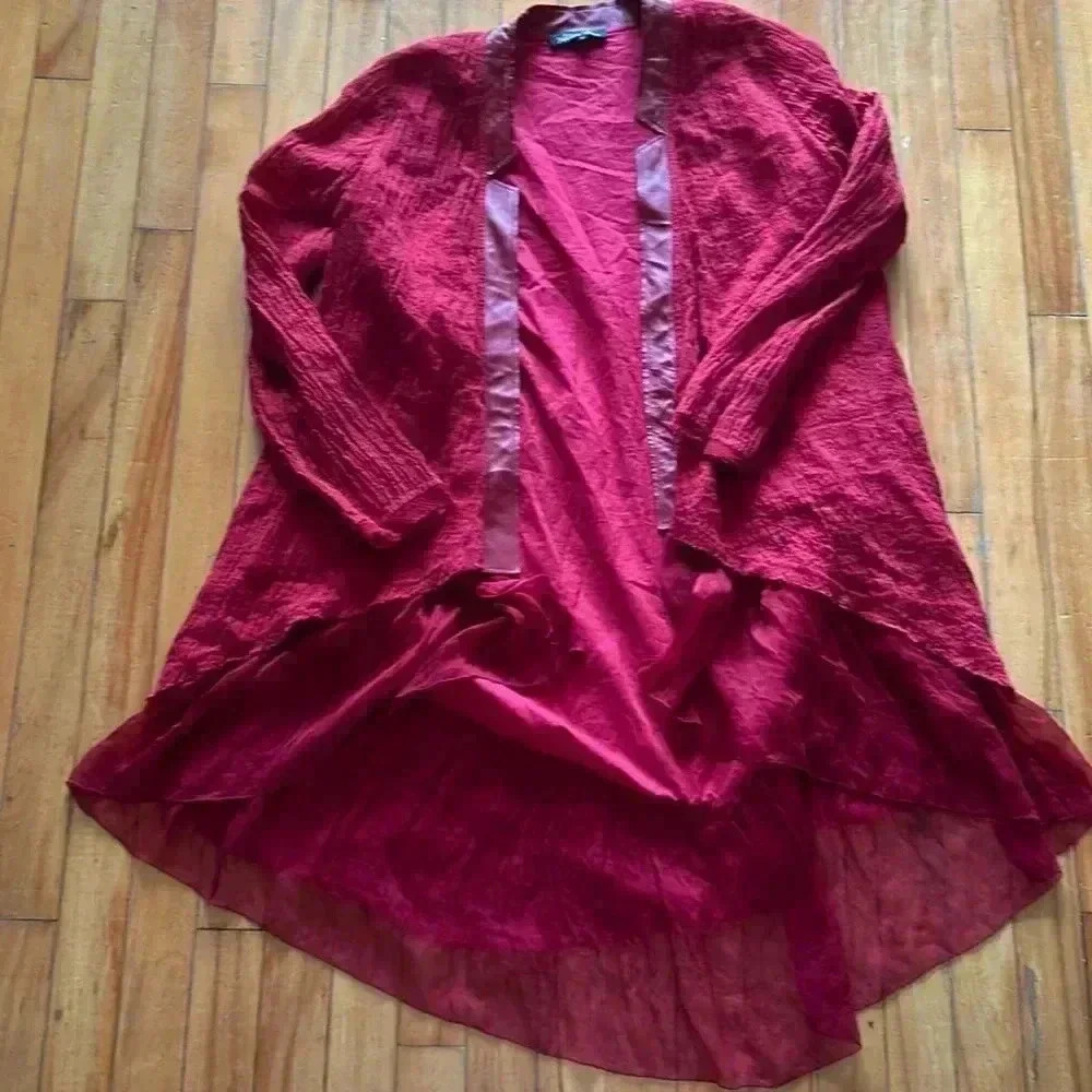 Alice tam lagenlook  genuine silk leather and linen cardigan